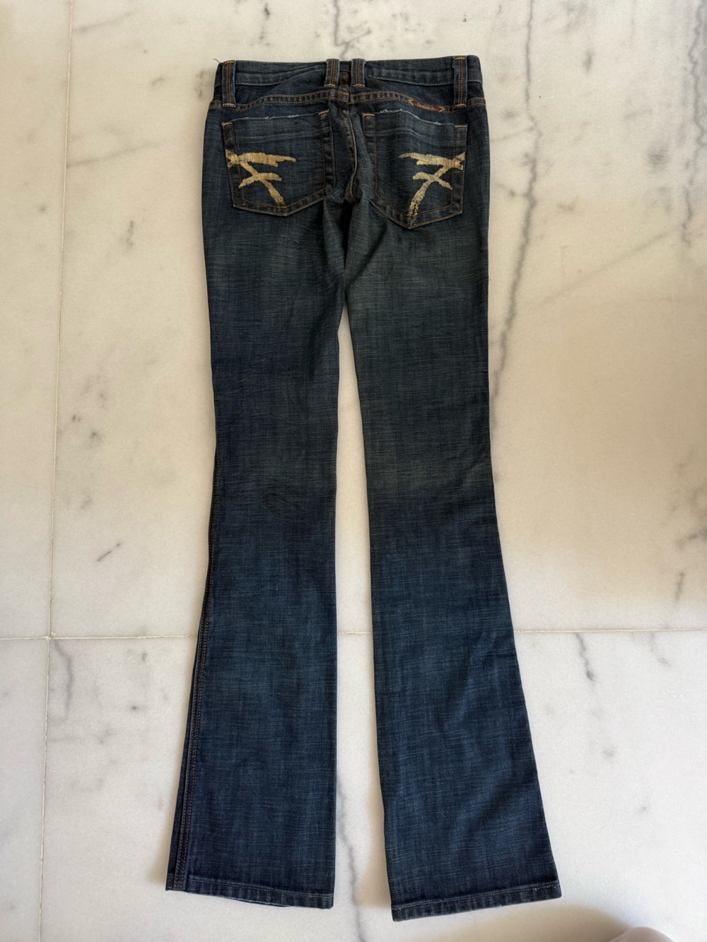 Frankie B Dark Blue Women's Bootcut Jeans with Embroidered Back Pockets